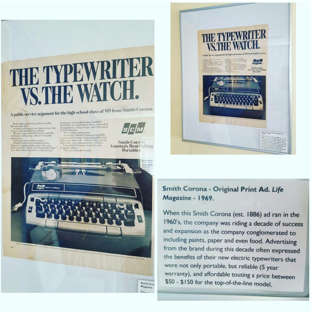 The Typewriter vs. The Watch advertisement from Smith Corona which hangs in our Southeast Workspace, aka Technology room.